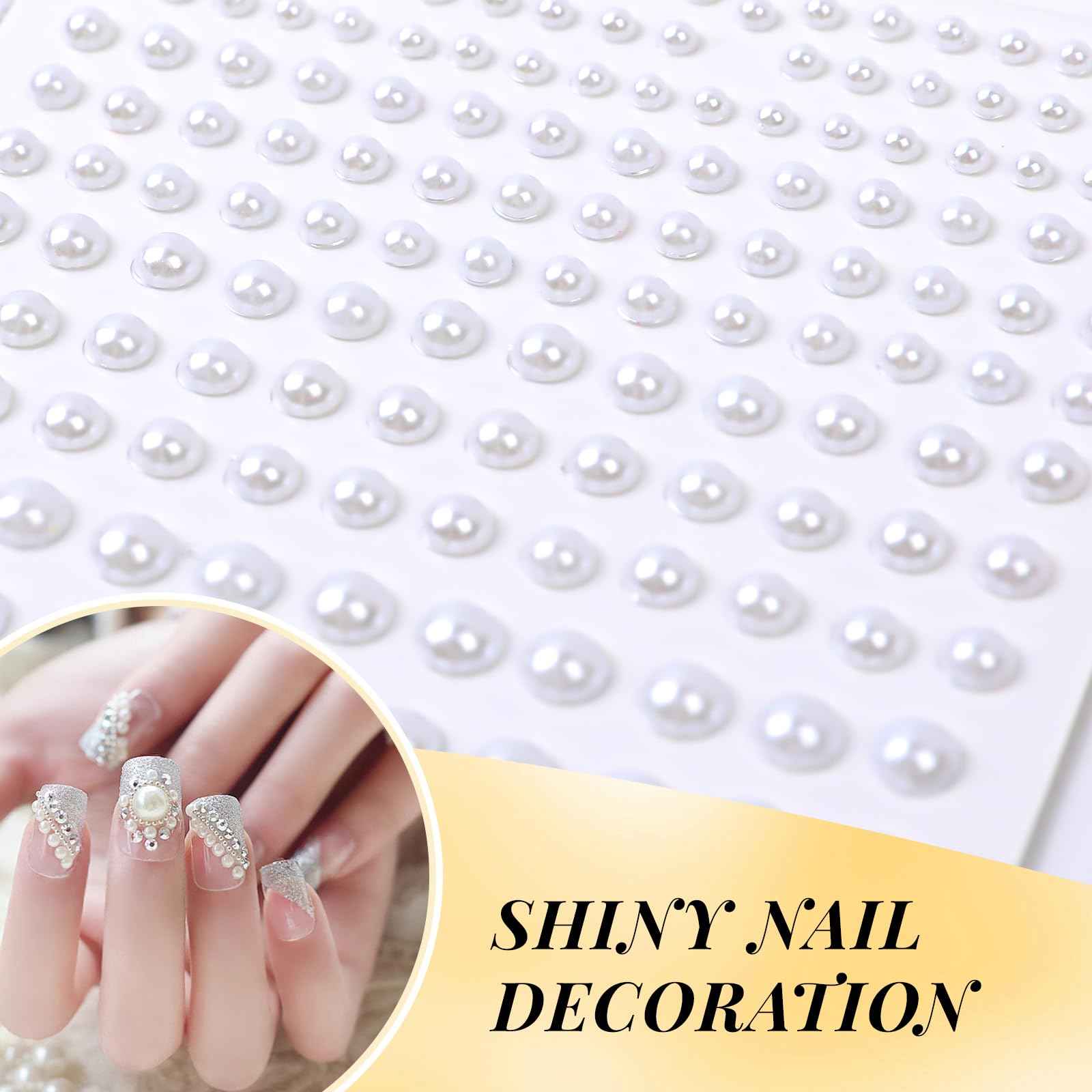 Pearl Stickers for Hair Decoration, Self-Adhesive Gems, 3-6mm White Jewels, Face Body Nail Art Craft (1320)