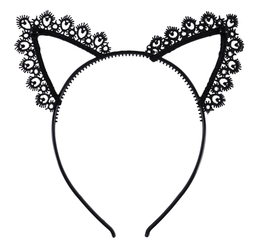 Bonnie Z. Leonardo Simple Comfortable Plastic Cat Ears Headband Lace Cat Black