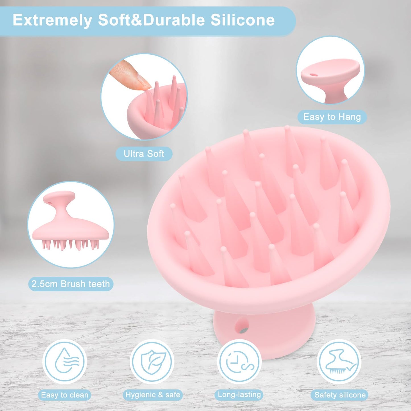 SHINLEA Silicone Scalp Massager Shampoo Brush, Head Scrubberwith Soft Bristles for Hair Growth, Scalp Exfoliator for Dandruff Removal, Wet Dry Hair Brush for Scalp Care, Pink