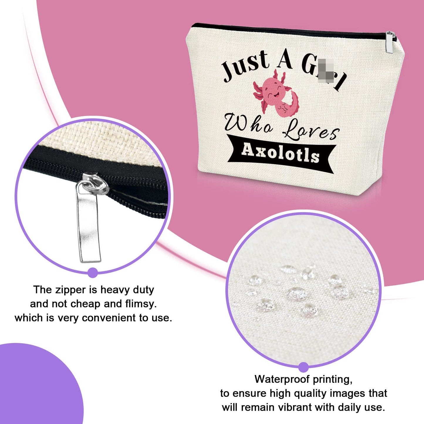 Axolotl Gifts for Women Axolotl Lover Gifts Makeup Bag Animal Lover Gifts Birthday Gifts for Best Friend Sister Gifts from Sister Cosmetic Bag Thanksgiving Christmas Gifts Cosmetic Travel Pouch