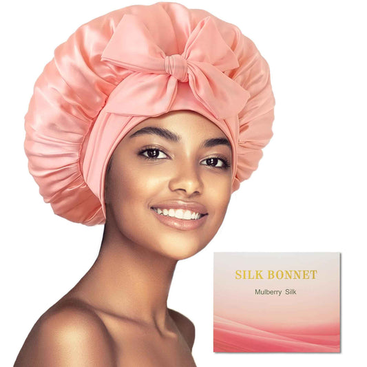 100% Mulberry Silk Bonnet for Sleeping Women, Real Silk Bonnet with Tie Band, Large Sleep Bonnets for Women, Double-Layer Sleep Cap for Braids Curly Hair