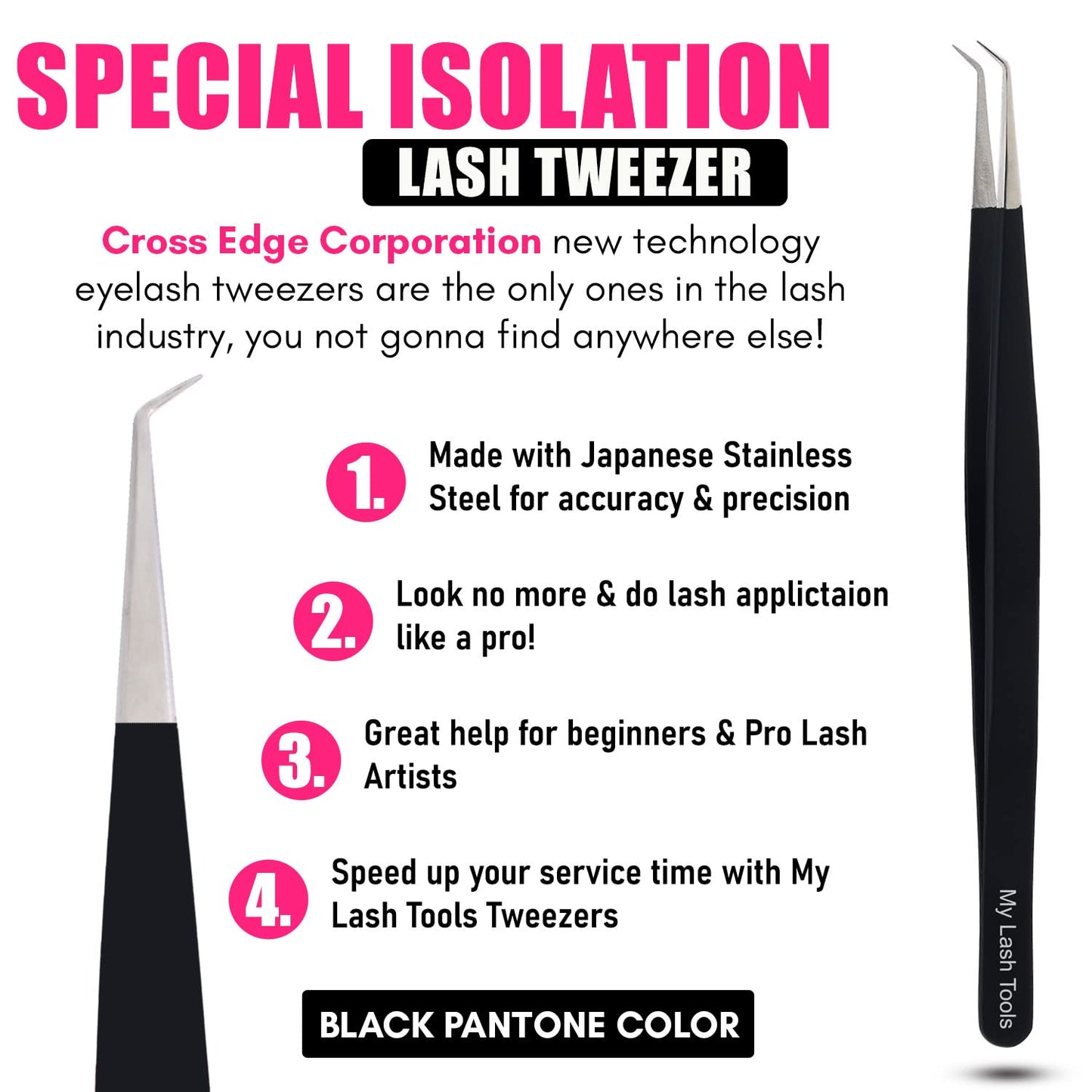 My Lash Tools Eyelash Extension Curved Degree Tweezers for Isolation Lash Extensions 14cm, Best for Individual Isolation & Classic Lashes Japanese Stainless Steel Eyelash Twisers (Matte Black)