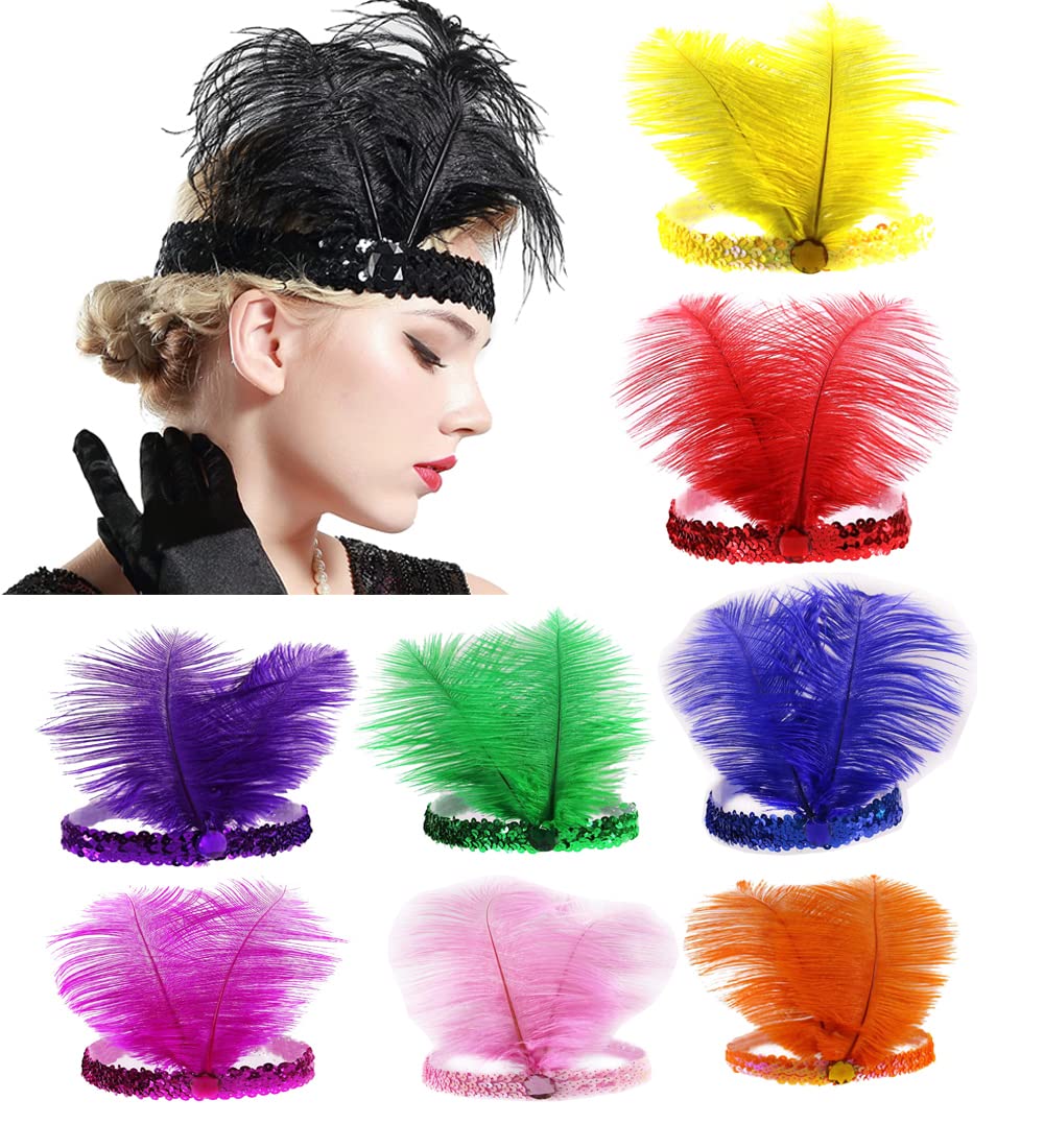 Mrotrida Sequins Feather Headpiece Headband 1920s Carnival Party Headwear for Women Grils