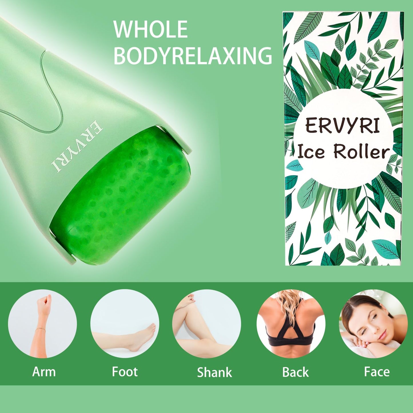 ERVYRI Ice Roller for Face, Face All Skin Types, Facial Care Tool Get Rid of Eye Fatigue, Relax Neck and Shoulder Pain, Simple and Easy to Use-Green