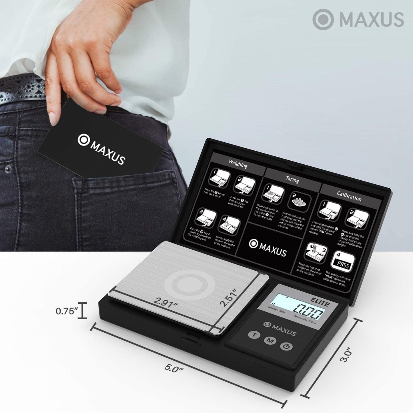 MAXUS Precision Pocket Scale 500g x 0.01g, Digital Gram Scale with Tray, Small Food Scale, Jewelry Scale, Ounces Grains Scale with Backlit LCD