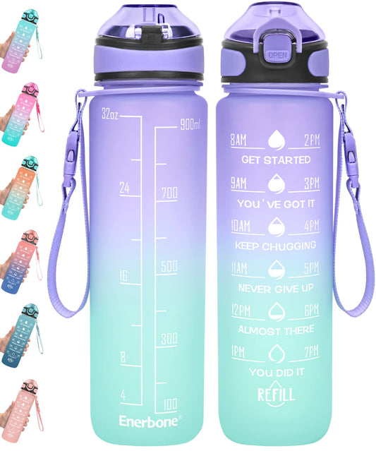 Enerbone 32 oz Drinking Water Bottle with Times to Drink and Straw, Motivational with Carrying Strap, Leakproof BPA & Toxic Free, Ensure You Drink Enough Water for Fitness Gym Outdoor