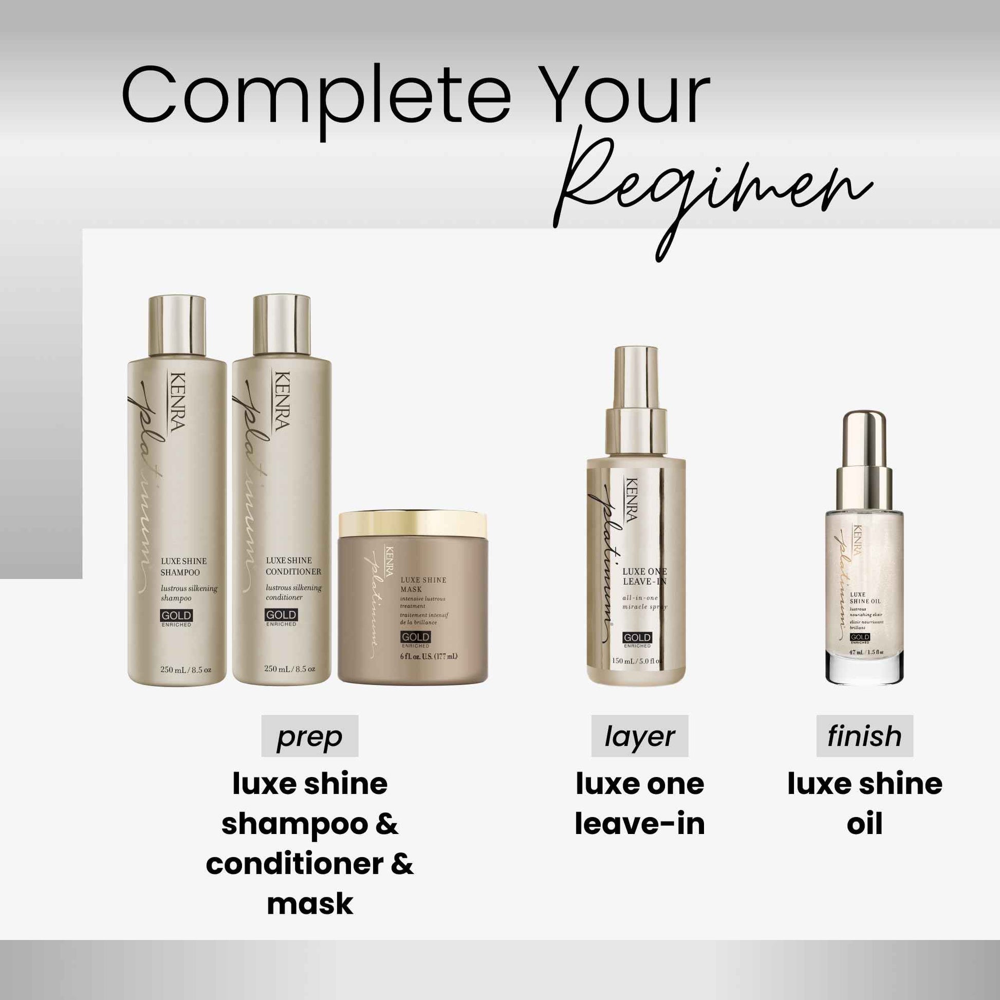 Kenra Professional Platinum Luxe Shine Oil | Gold Enriched Nourishing Elixir |Enhances Shine & Manageability | Thermal Protection Up To 450F | Medium To Coarse Hair | 1.5 fl. Oz