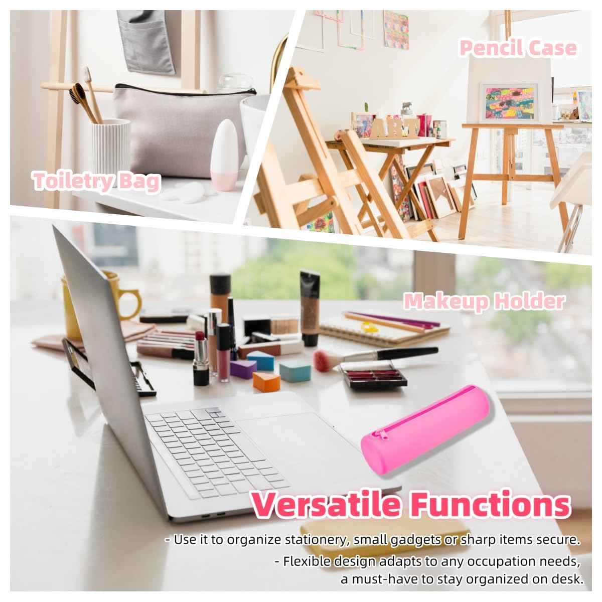 monolane 4 Pieces Silicone Makeup Toiletries Pouches, Silicone Stationary Holder, Waterproof Cosmetic Zipper Pouch, Digital Electronics Storage Bag, Beach Essential Travel Pouch (Neon)