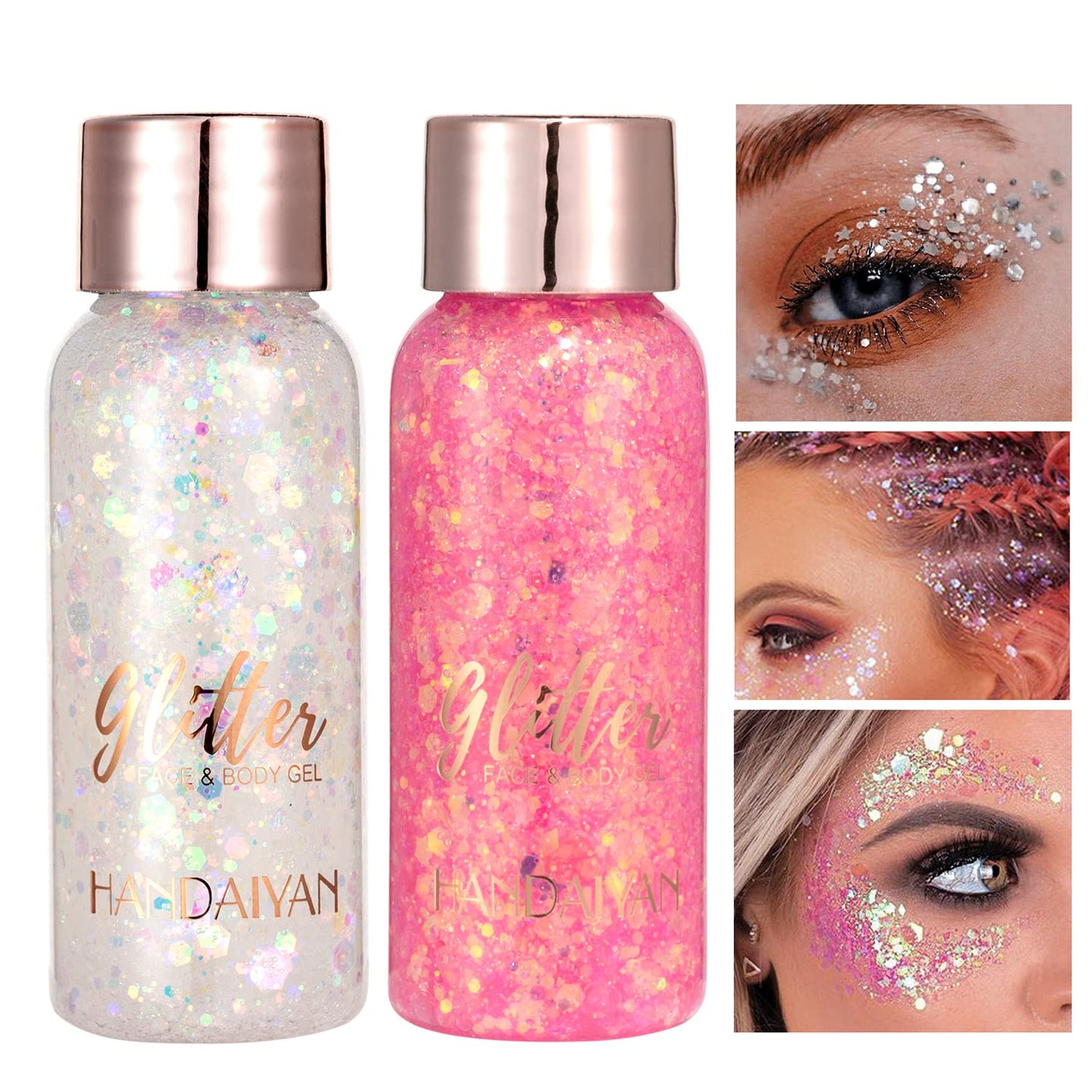 GL-Turelifes Mermaid Sequins Chunky Glitter Liquid Eyeshadow Glitter Body Gel Festival Glitter Cosmetic Face Hair Nails Makeup Long Lasting Sparkling 30g (#103 Champagne)