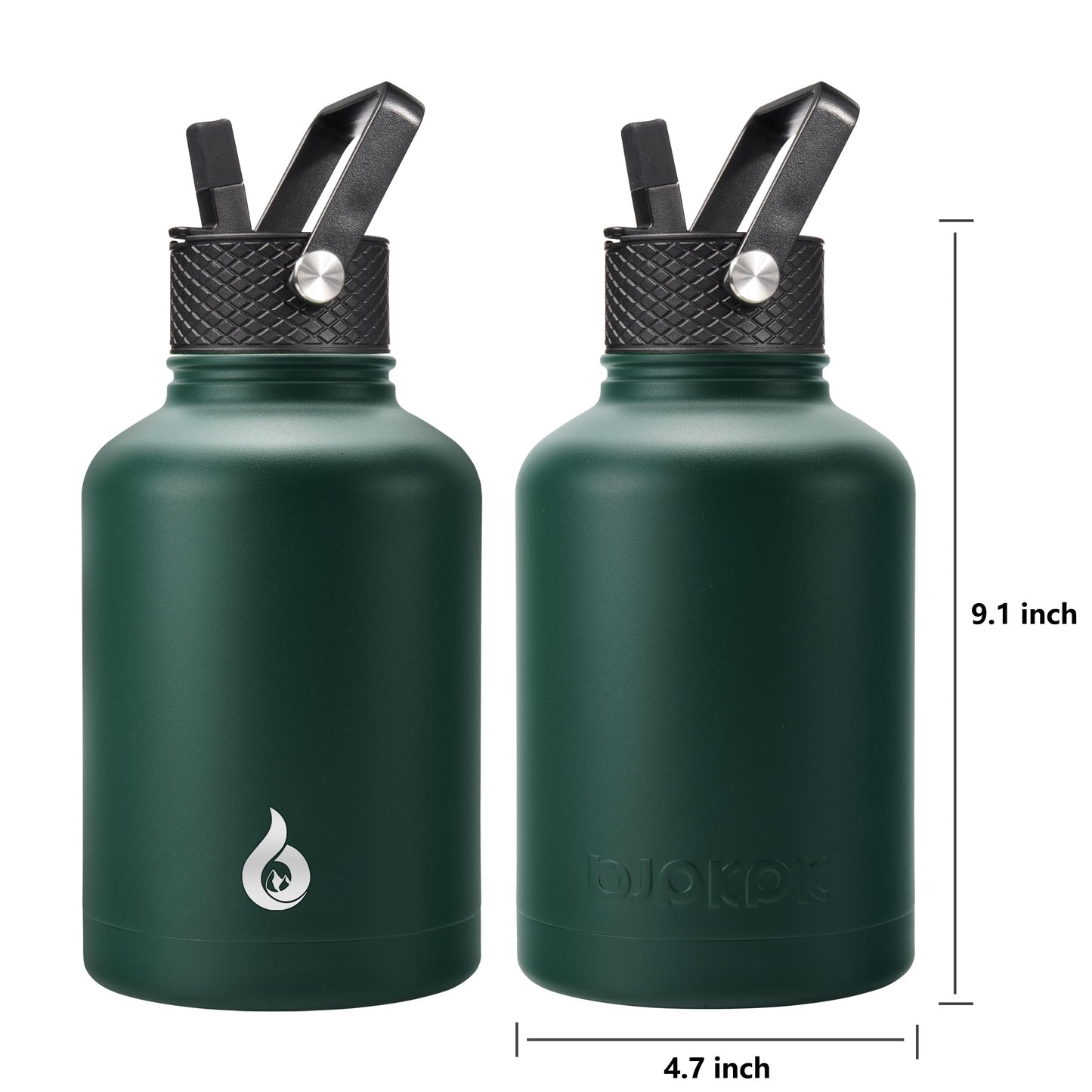 BJPKPK Insulated Water Bottles with Straw Lid,50oz Large Bottle,Stainless Steel Vacuum Bottle,Hot & Cold 3 Lids and Paracord Handle,Army Green