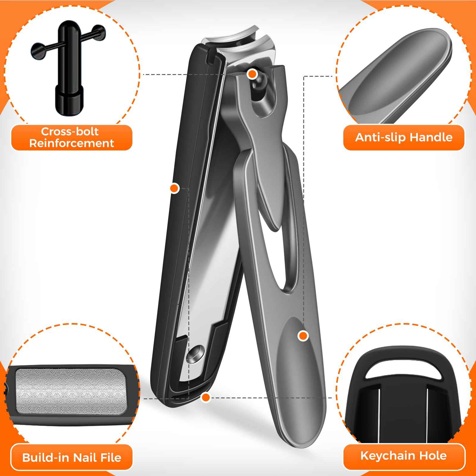 Toenail Clippers for Seniors Thick Toenails, Heavy Duty Large Toe Nail Clippers for Men Thick Ingrown Nails with Wide Opening, Anti Splash Fingernail Clipper with Catcher, Slanted Curved Nail Cutter