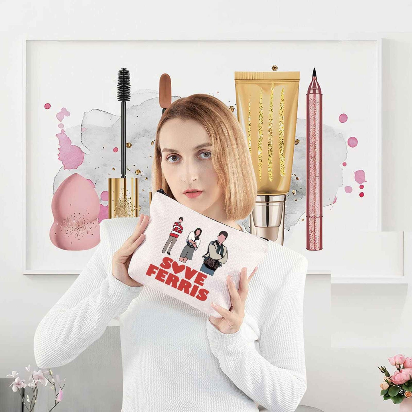 LEVLO Ferris Movie Cosmetic Make Up Bag Ferris & Xenon Movie Fans Gift Save Ferris Makeup Zipper Pouch Bag(Save Ferris)