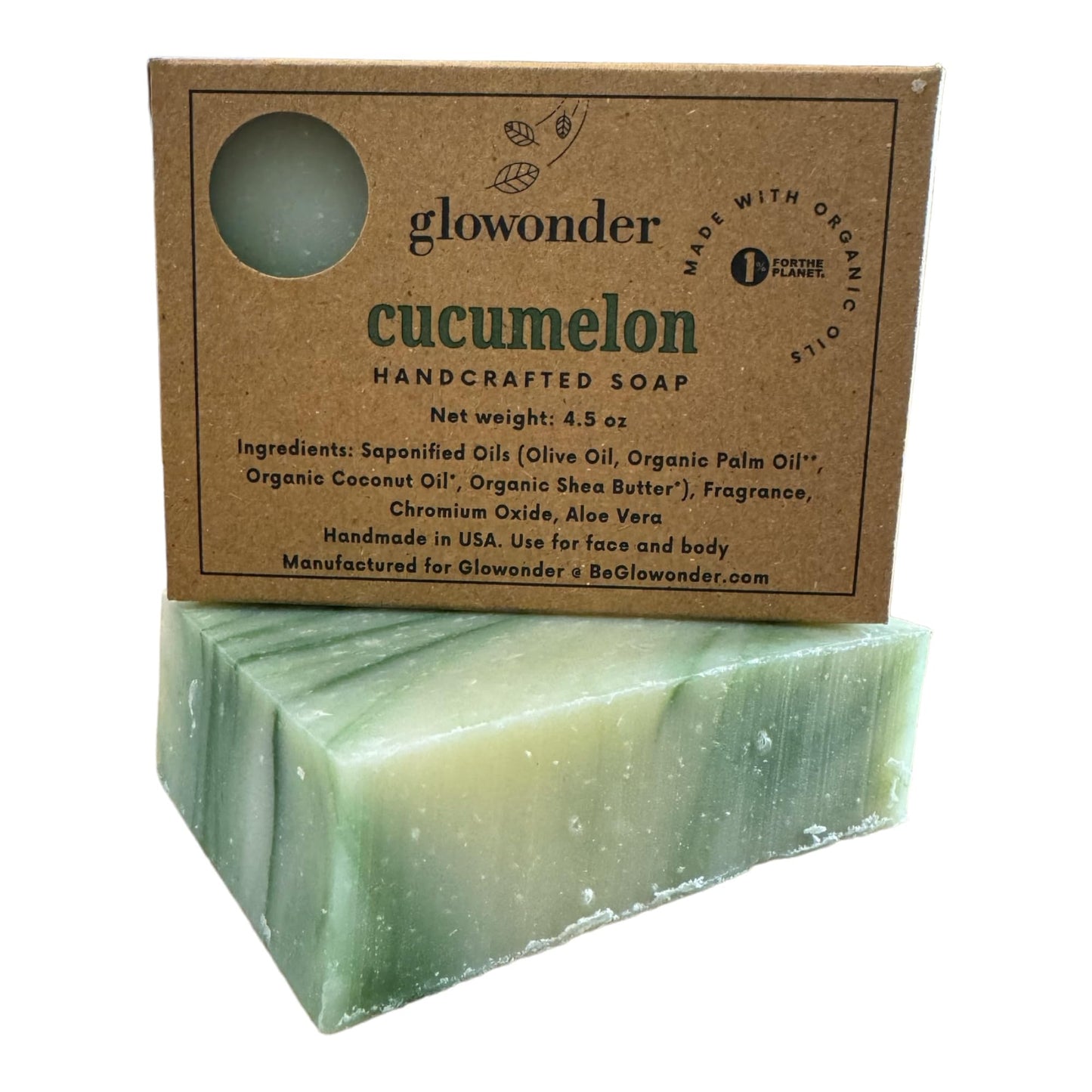 Glowonder 1 Pack Cucumelon Handmade Organic Bar Soap for Face and Body - Moisturizing, All-Natural, Cruelty-Free - Botanical Ingredients - Shower, Bath, Hand Soaps, Gifts - 4.5 oz