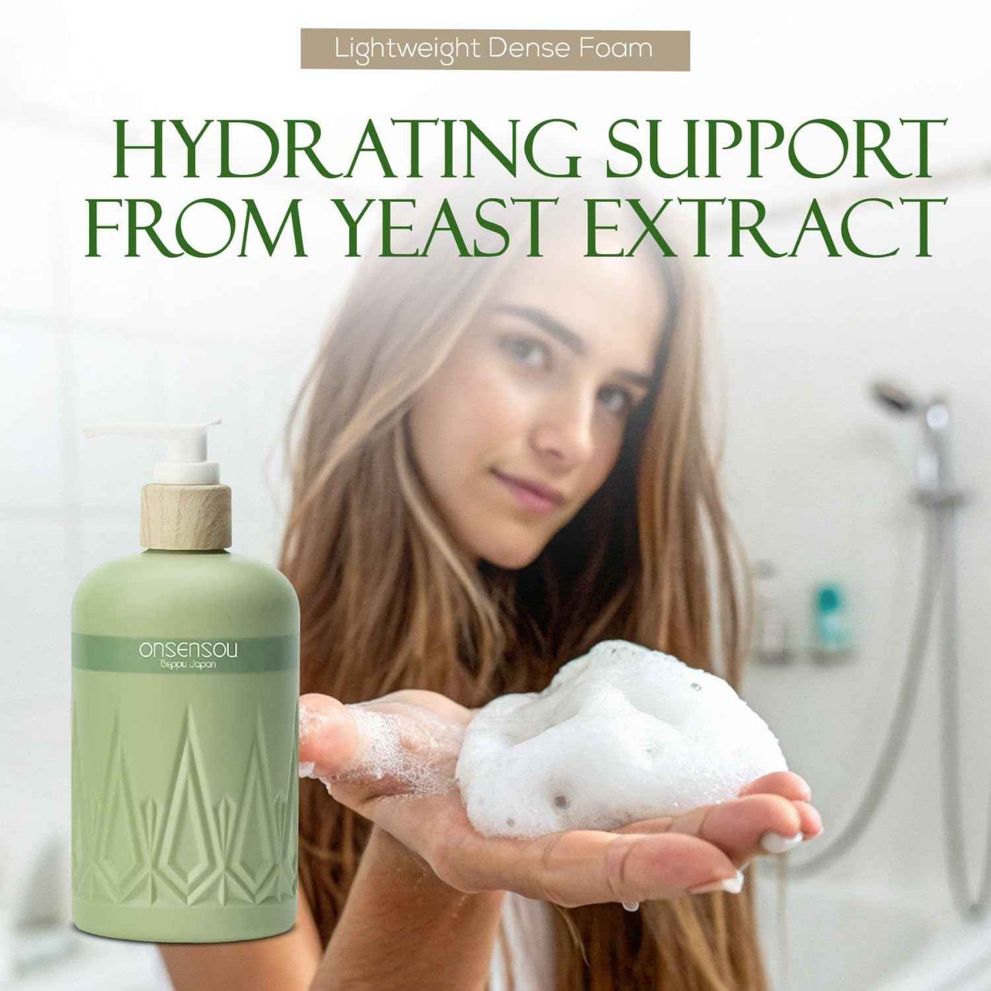 ONSENSOU Moisturizing Body Wash for Sensitive Skin Women & Men, Full Body Wash with Hot Spring Yeast, Ocean Nutrients & Kaolin from Japan, Daily Use 10.1 Fl Oz