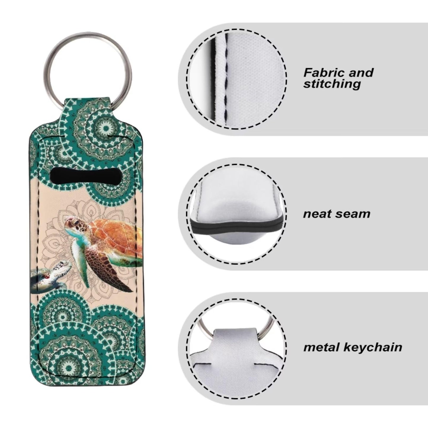 Baxinh Boho Mandala Turtle Printed Chapstick Holder Keychain Clip-on Sleeve Chap Stick Pouch Lip Balm Holsteror Lipstick Tracker Safeguard