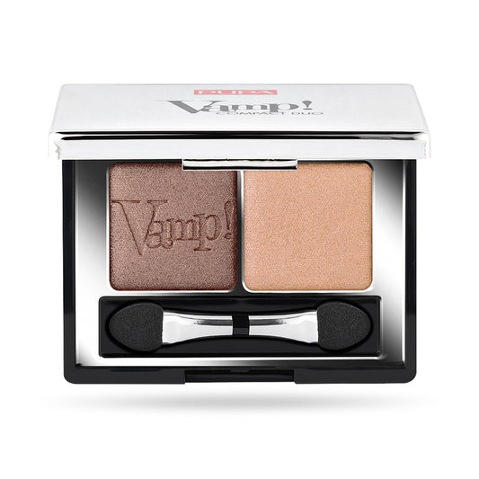 Pupa Milano Vamp! Eyeshadow Compact Duo 004 Bronze Amber - Light, Smooth, Blendable, Cream Compact Shadow - Stunning, Colorful, Pigmented Shade - Paraben-Free Formula - 0.078 oz