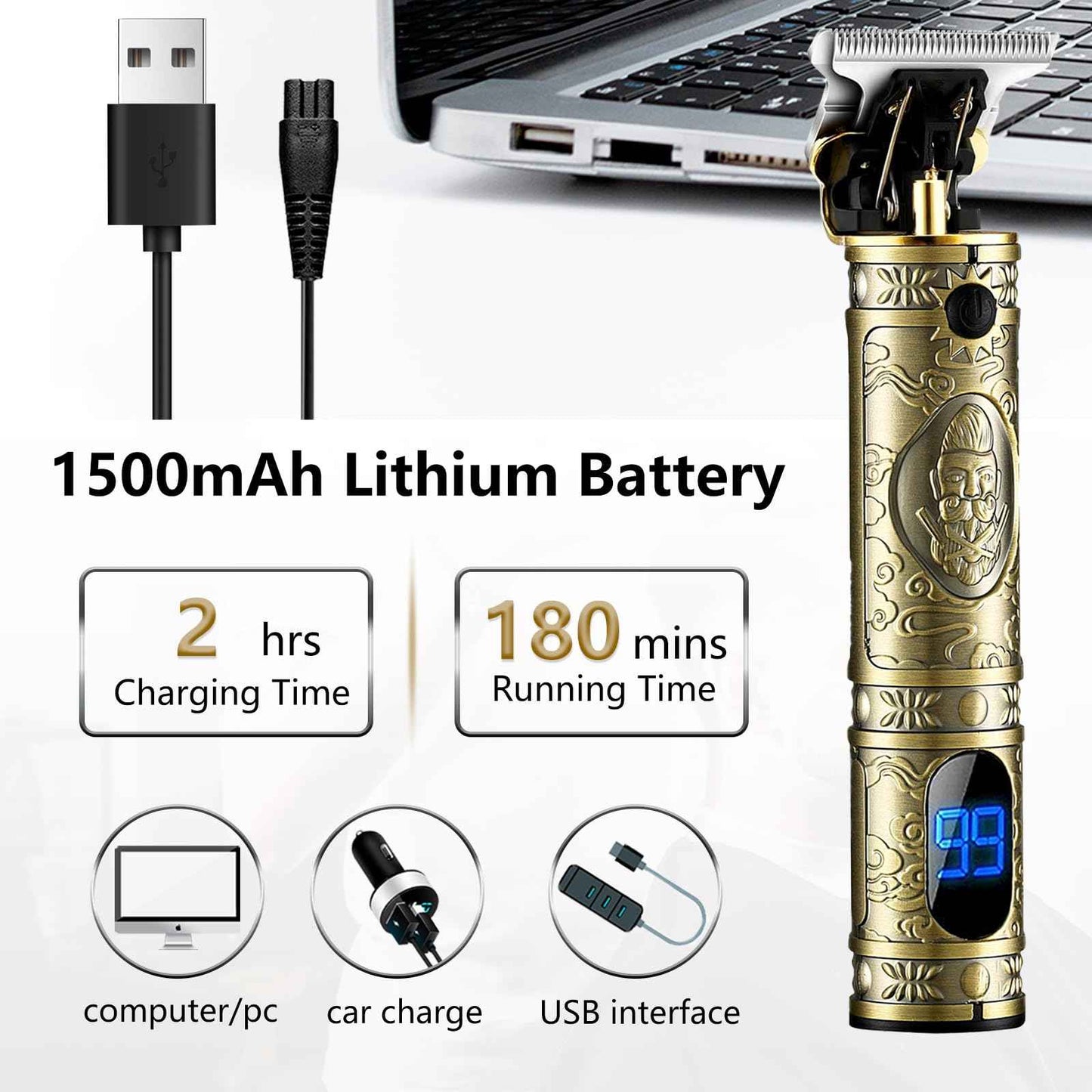 AMULISS Professional Mens Hair Clippers Zero Gapped Cordless Hair Trimmer Professional Haircut & Grooming Kit for Men Rechargeable LED Display