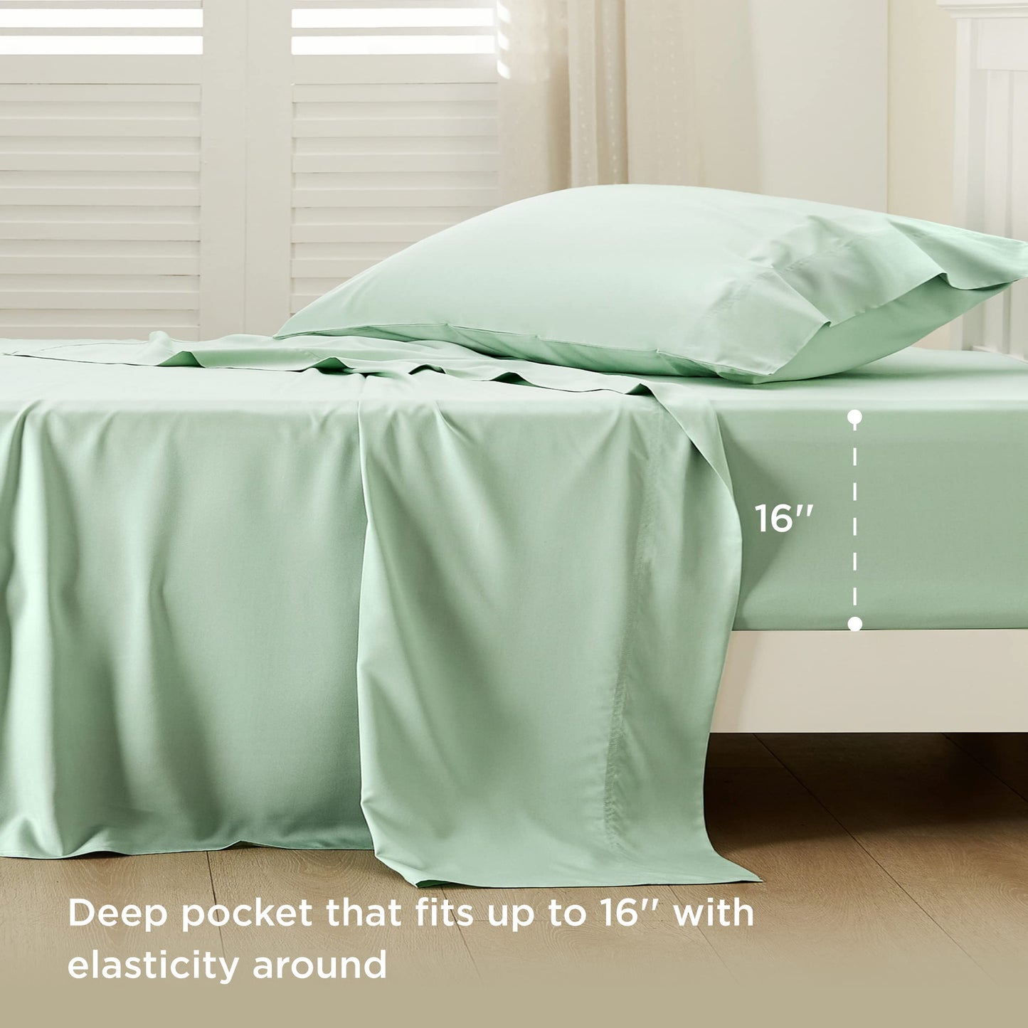 Bedsure Twin Sheets Set, Cooling Sheets Twin Size Bed Set, Rayon Derived from Bamboo, Twin Size Sheets, Breathable & Soft Bed Sheets, Hotel Luxury Silky Bedding Sheets & Pillowcases, Sage Green