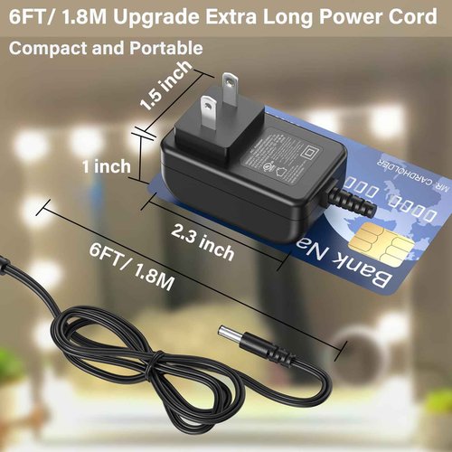 12V 2A Vanity Makeup Mirror Charger Compatible with Hansong Make-up Mirror Power Cord AC Adapter for Hansong DC117-15 DC11715 Bedroom Light Up Vanity Mirror Charging Plug 12VDC 2000mA 12.0V DC12V