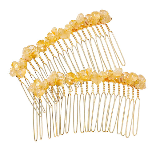 2pack Decorative hair side comb natural stone natural crystal citrine hair comb, Colorful Hair Accessory For Women