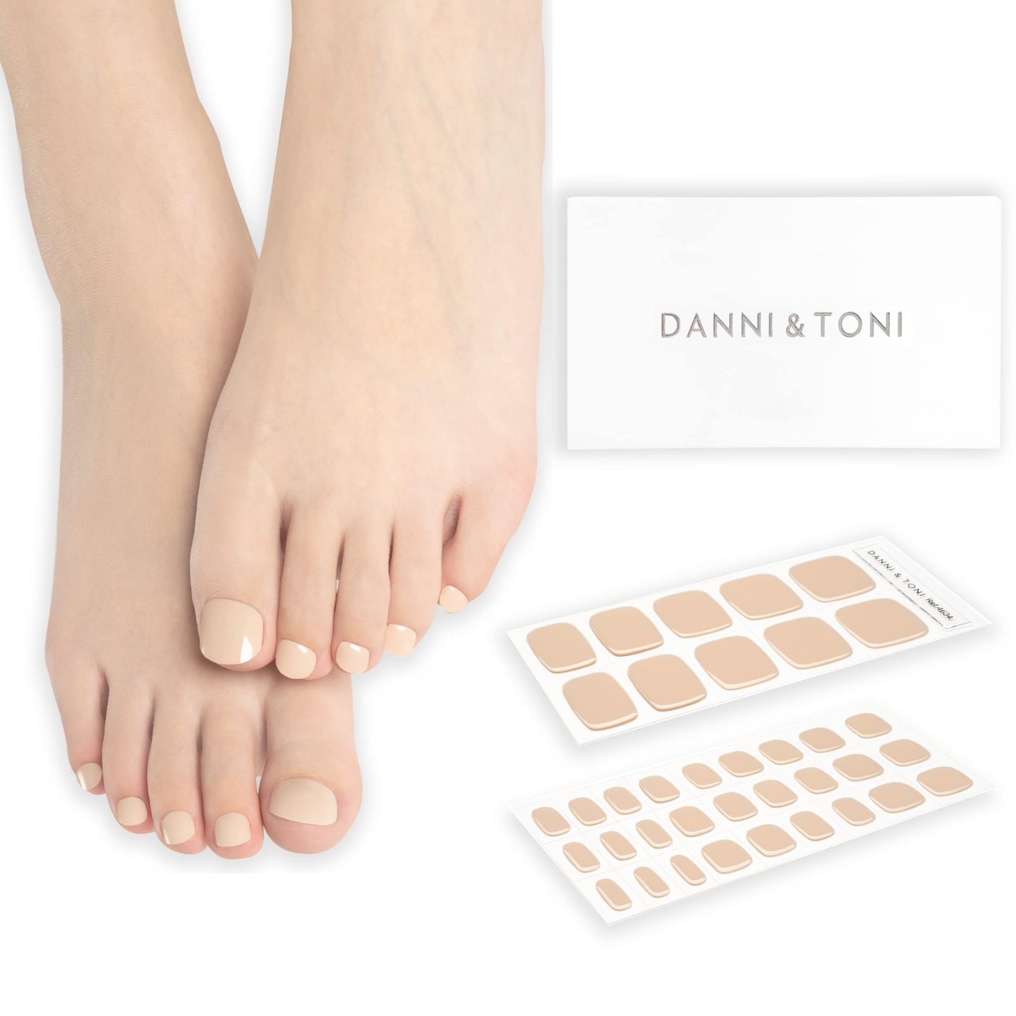 DANNI & TONI Semi Cured Gel Toenail Strips Nude Color (Sweet Coffee Cream) Natural Gel Toenail Stickers Solid Color Toenail Wraps 37 Stickers