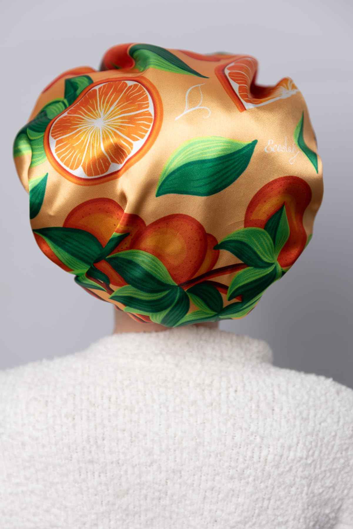 Ecoslay Reversible Satin Hair Bonnet, Strawberry and Orange Print Design, Large (Orange)