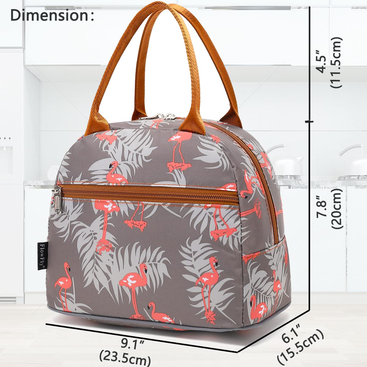 FlowFly Insulated Reusable Lunch Bag Adult Large Lunch Box Lunch Tote for Women and Men,With Front Pocket, Tropical