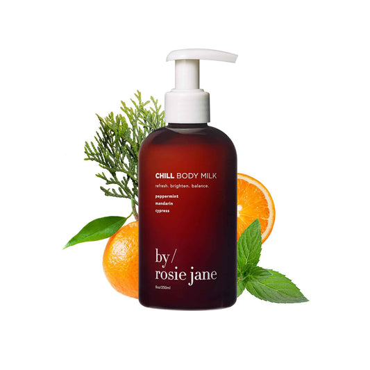 By Rosie Jane Chill Body Milk Skin Care - Milk Toner to Help Tone, Tighten and Hydrate Skin - Body Care Made with Peppermint, Mandarin & Cypress - Helps Promote Anti-Aging & Boost Radiance (250ml)