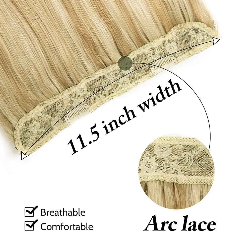 Star Show Wire Hair Extension Human Hair For Women Ash Blonde 16# with Bleach Blonde 613# Natural Straight Hair One Piece for Full Head (14 inch, Highlight Color #16/613)