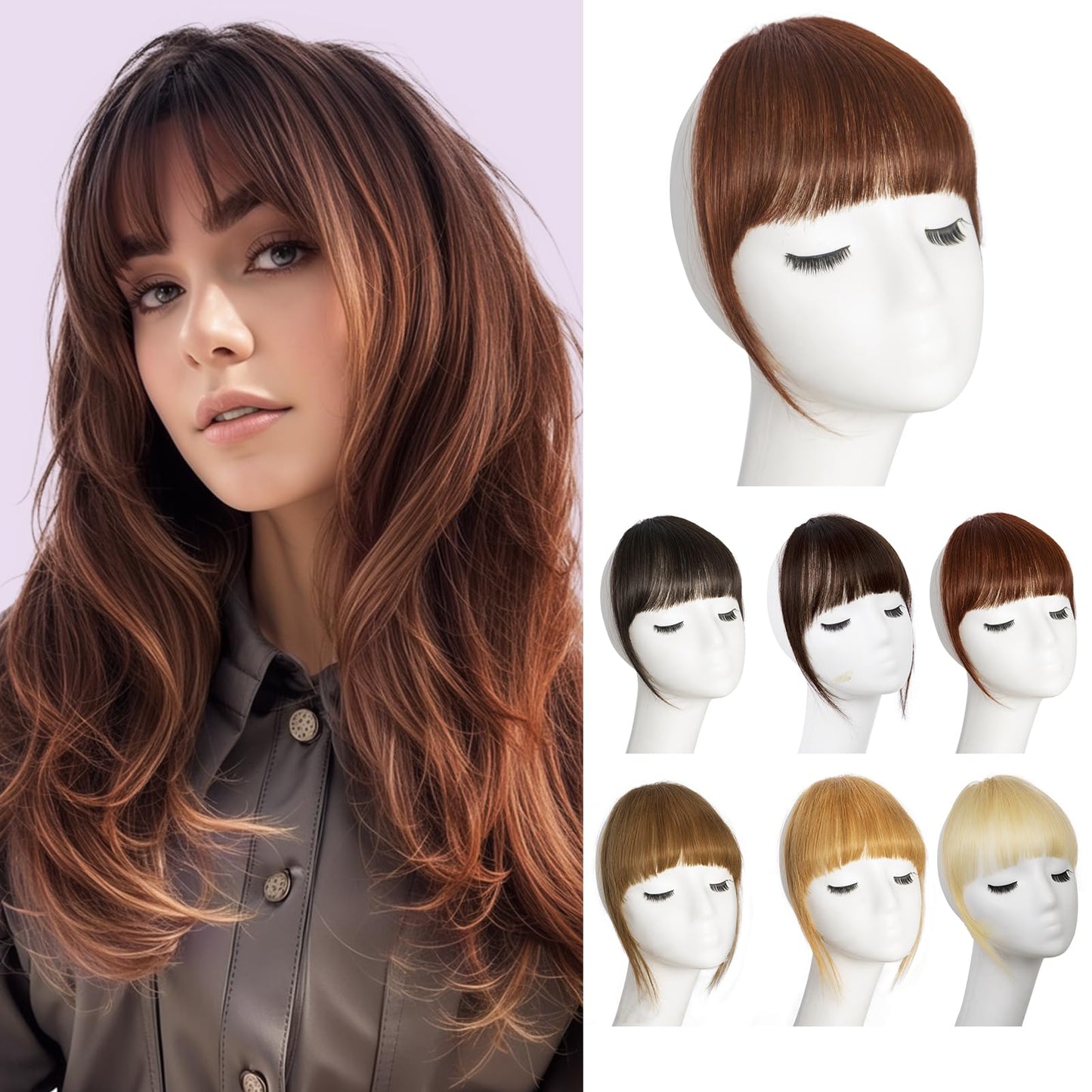 Earfodo Clip in Bangs 100% Human Hair Extensions Fake Bangs Hair Clip on Bangs for Women Clip in Hairpieces French Fringe Bangs for Daily Wear(5.5 * 6,Red Brown)