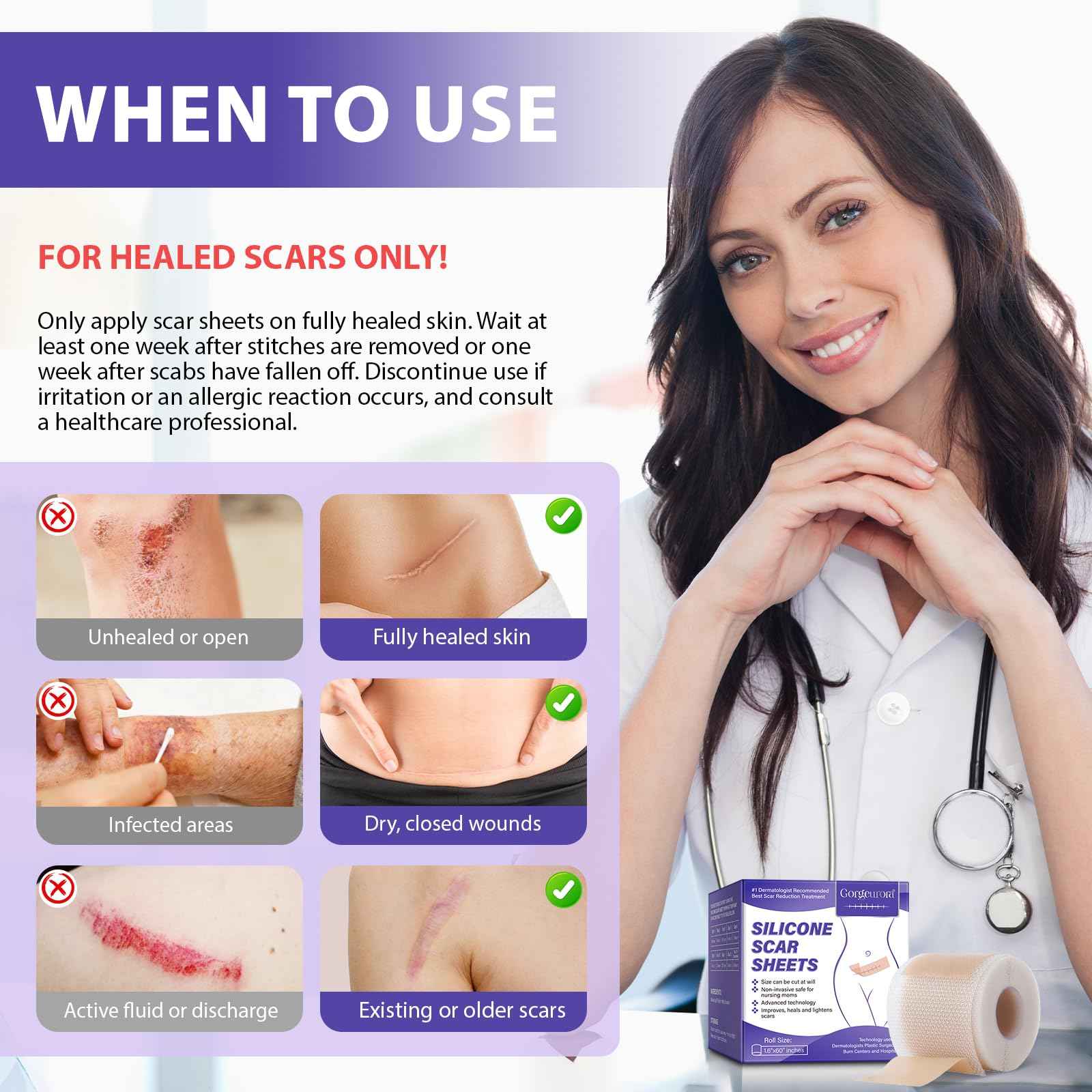 Silicone Scar Sheets, Silicone Scar Tape (1.6” x 60” Roll, 1.5M) – Reusable Silicone Scar Sheets for Surgical Scars, C-Section, Keloids, Burns, Acne, and Keloid Bump Removal