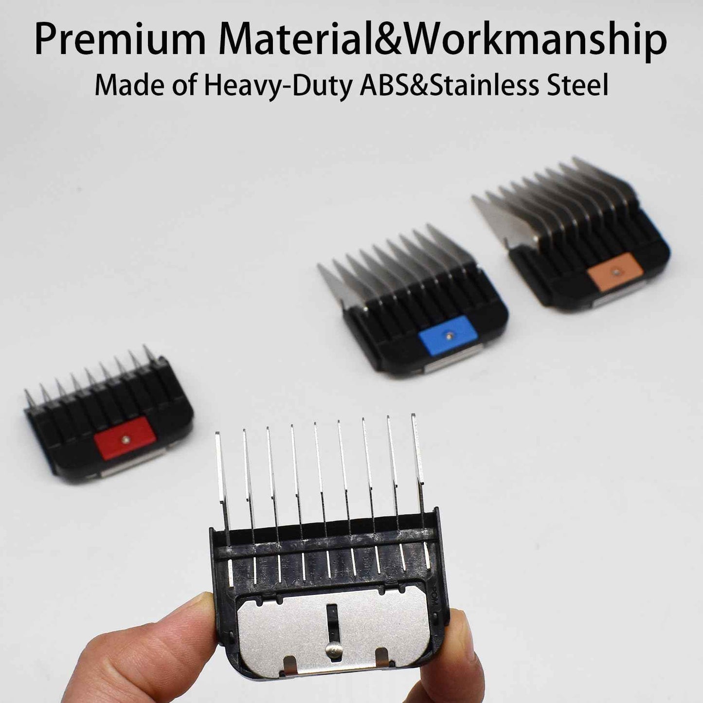 4 Pieces Animal Stainless Steel Attachment Guide Guard Combs for A5 Style Detachable Blade Pet Groomers, 1/8", 1/4", 3/8", 1/2" Compatible with Wahl KM Series Andis AG BG Oster A5 A6 Animal Clippers