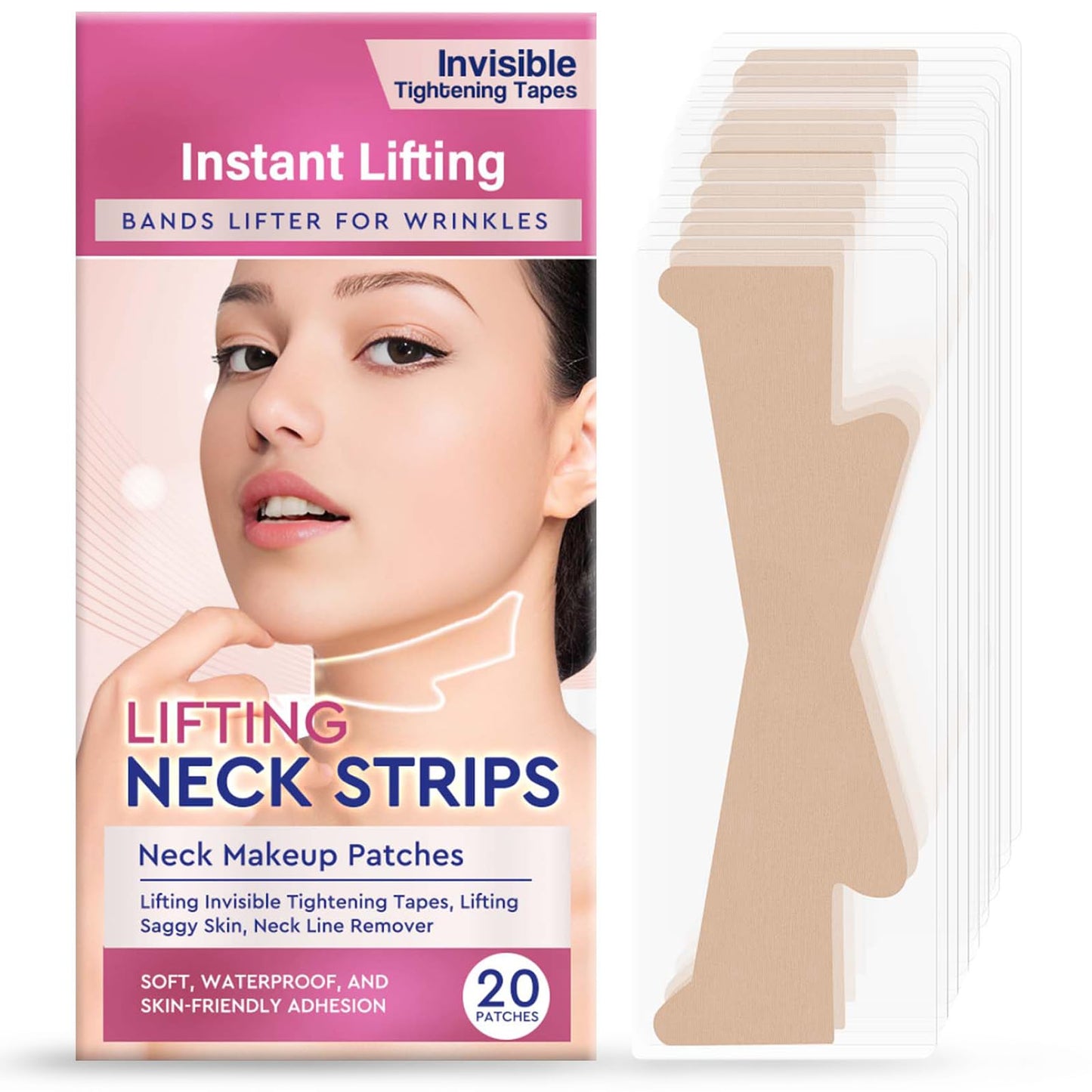 TOMENGBEIAABBCC Neck Strips, Neck Wrinkle Patches, Neck Lift Tape Invisible, High Elastic Neck Tapes for Double Chin Neck Jowls, Improve Neck Lines and Wrinkles, 20 pcs