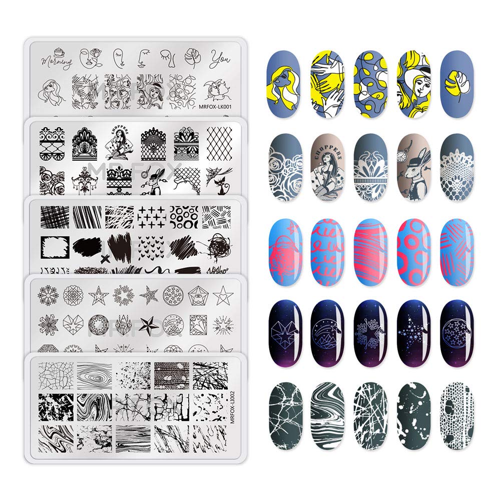 Mr. Fox Nail Print Board Set Graffiti Star Marble Pattern Bark Pattern Lace Abstract Pattern Art DIY hot Stamping Template