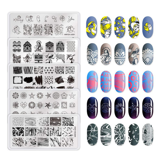 Mr. Fox Nail Print Board Set Graffiti Star Marble Pattern Bark Pattern Lace Abstract Pattern Art DIY hot Stamping Template