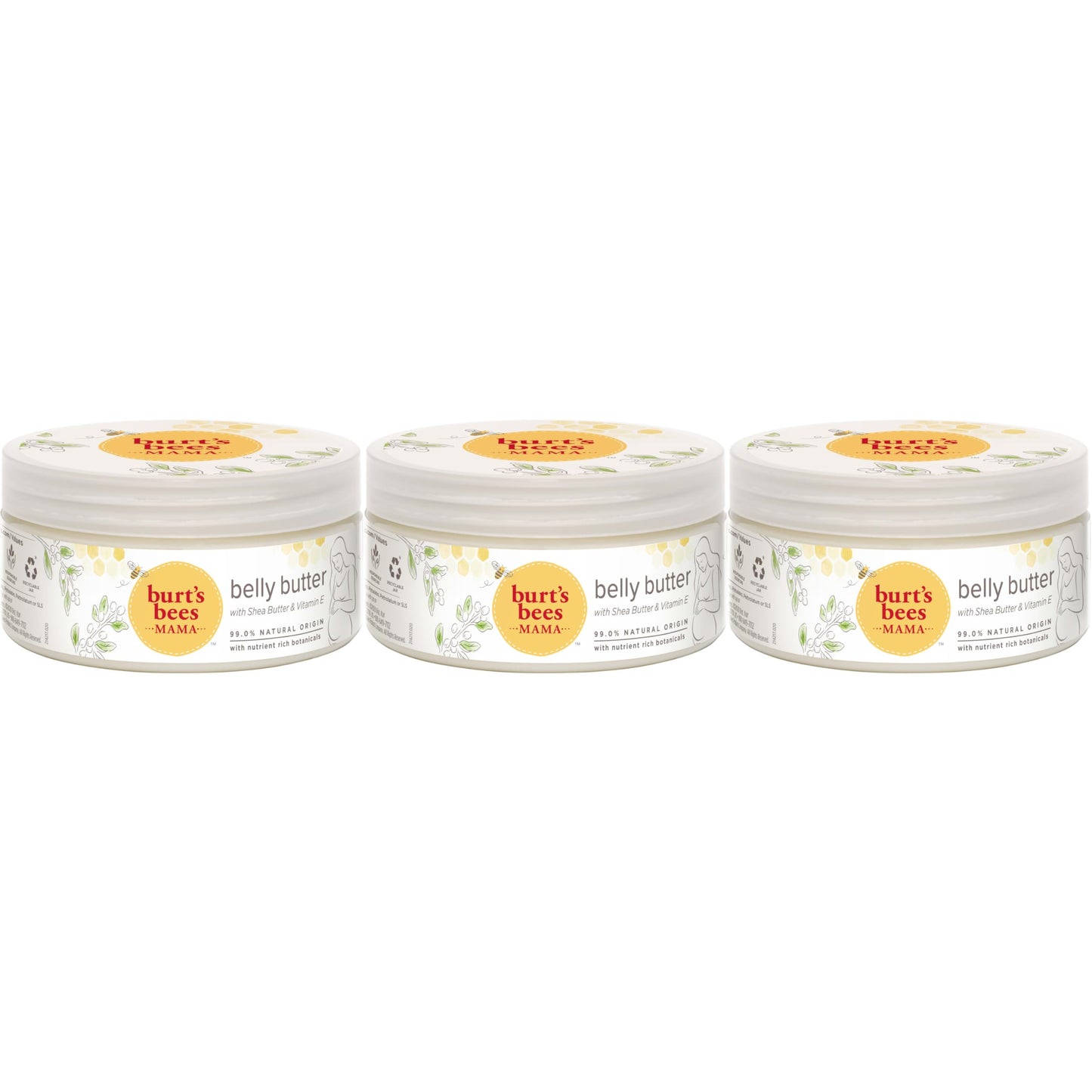Burt's Bees Mama Belly Butter Stretch Mark Cream for Pregnancy Massages Body & Reduces Scar Appearance, Prenatal & Postnatal Tummy Skin Care, Shea Butter & Vitamin E Rich Formula, 6.5 Oz (Pack of 3)