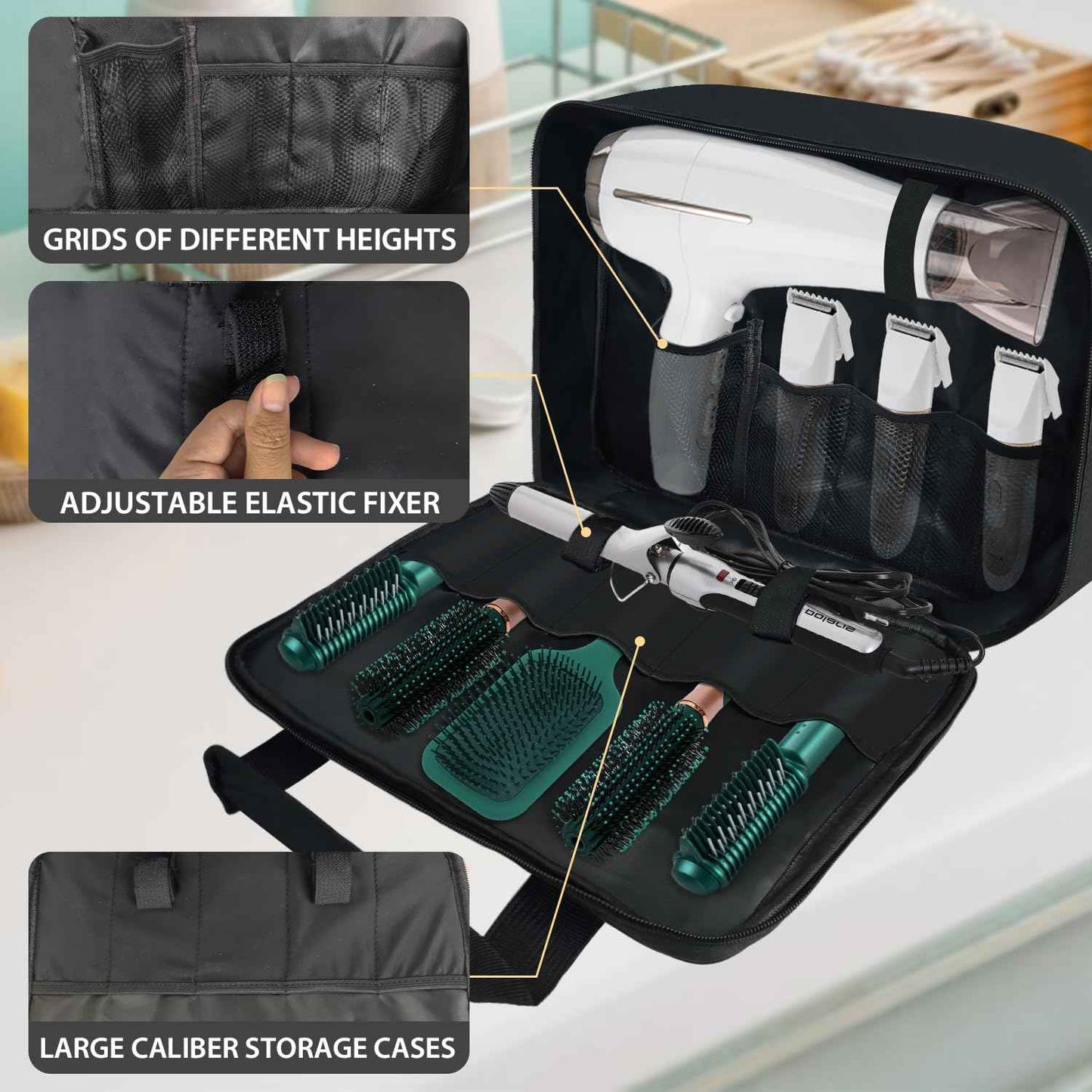 Barber Tool Bag, 13.9 * 3.94 * 11.02in Travel Case for Hair Clippers Hair Trimmer Storage Organizer Portable Clipper Case Barber Supplies Organizer Bag for Combs Clipper guards Men Razor Guard