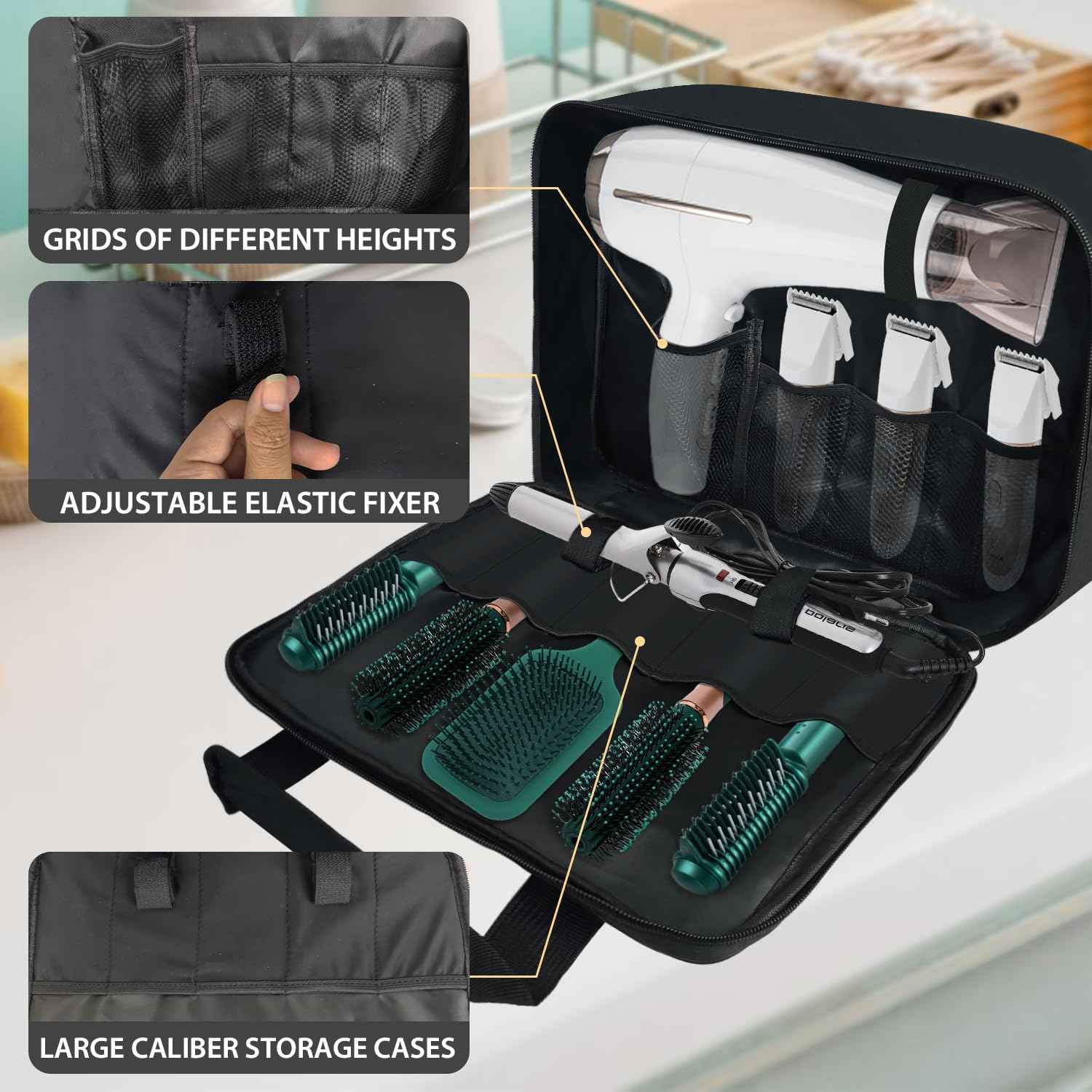 Barber Tool Bag, 13.9 * 3.94 * 11.02in Travel Case for Hair Clippers Hair Trimmer Storage Organizer Portable Clipper Case Barber Supplies Organizer Bag for Combs Clipper guards Men Razor Guard