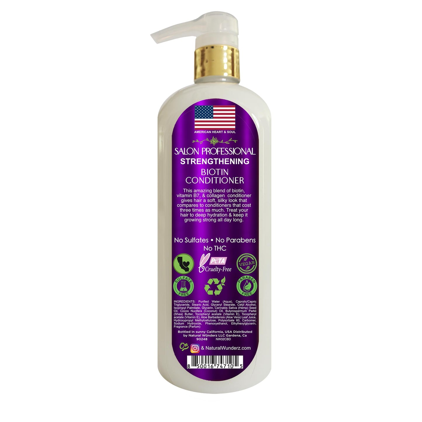 Natural Wunderz Thickening Biotin Conditioner, Supports Hair Growth, Volumizing Scalp Treatment for Thinning Hair and Hair Loss with Collagen and Vitamin B7, Paraben Free and Sulfate Free - 32 Fl Oz