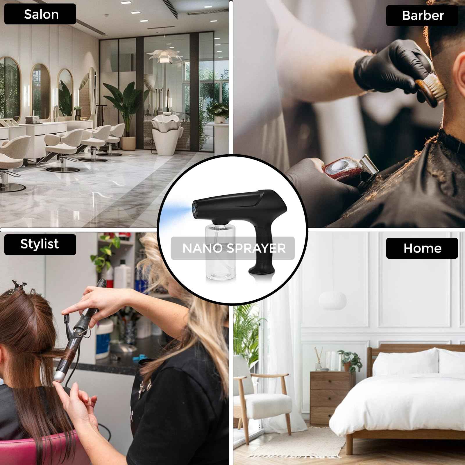 Hovinke Barber Spray Bottle with Blue Light, Rechargeable Electrostatic Atomizer Sprayer, Nano Mist Sprayer for Stylist,Barber and Home Use