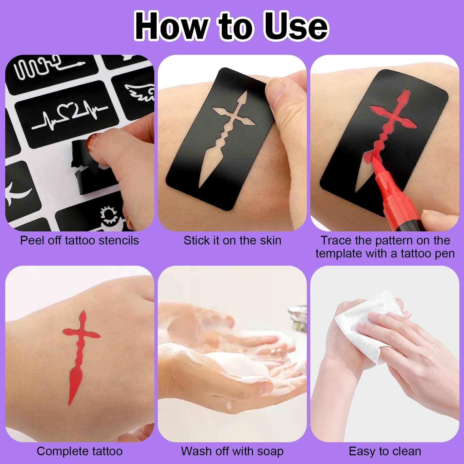 Ponhey Temporary Tattoo Markers for Skin, 36 Body Markers+67 Large Tattoo Stencils,Dual-End Tattoo Pens,Fine Lines with Cosmetic-Grade,Flexible, Skin-Safe Face Paint Kit for Kids Teenage Adults