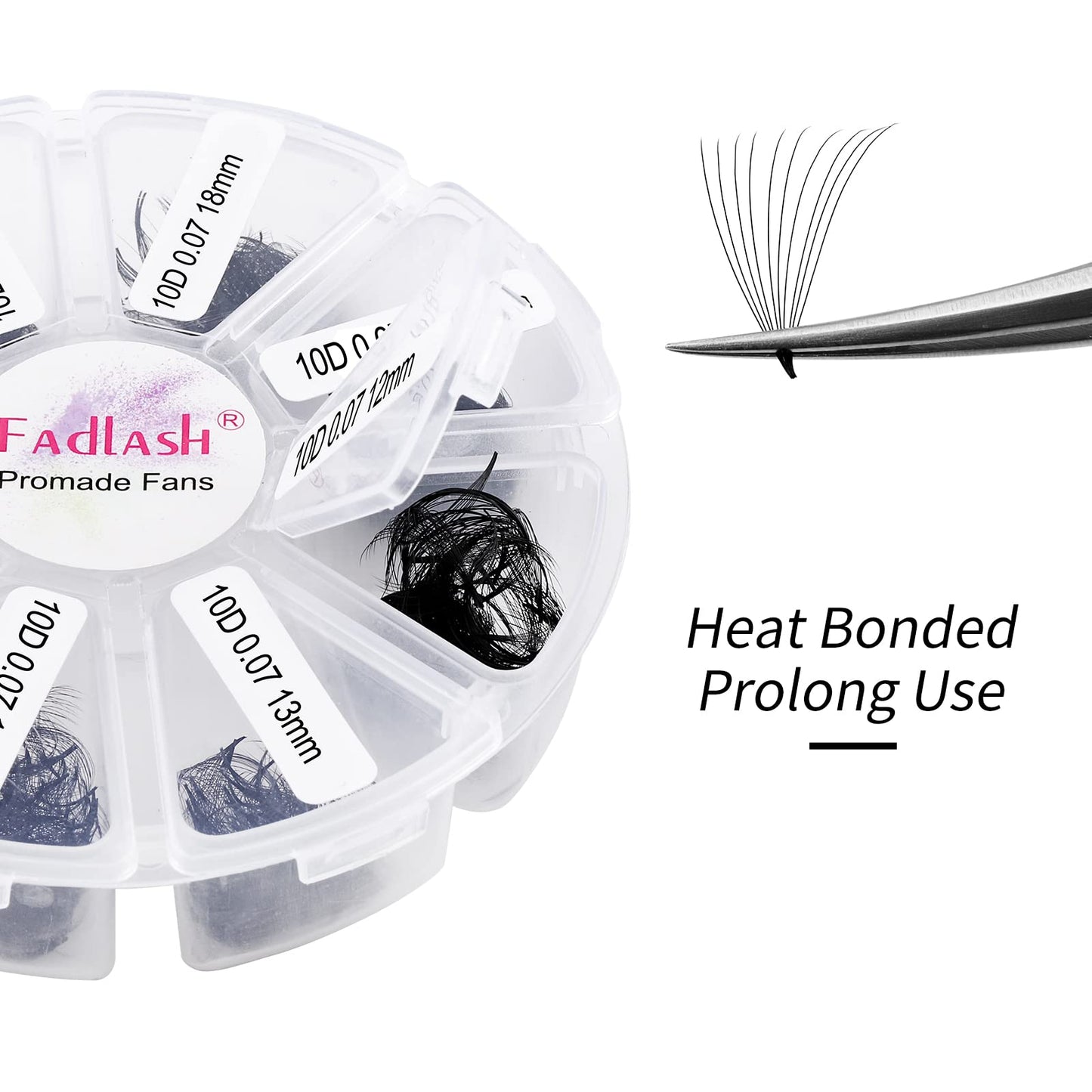 Lash Extension 1000 Fans/Tray Mixed Premade Fans Eyelash Extensions D Curl Promades Eyelash Volume Lash Extensions Loose Fans Pre Made Volume Lashes Pointed Base (10D-0.07D, 11-18mm)
