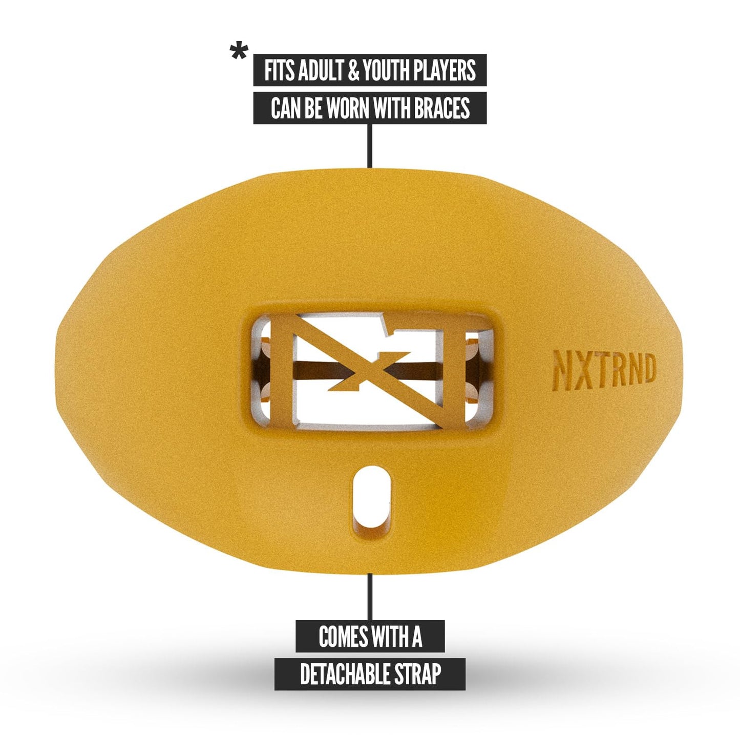 Nxtrnd One Football Mouth Guard, Strap Included, Fits Adult & Youth (Gold)