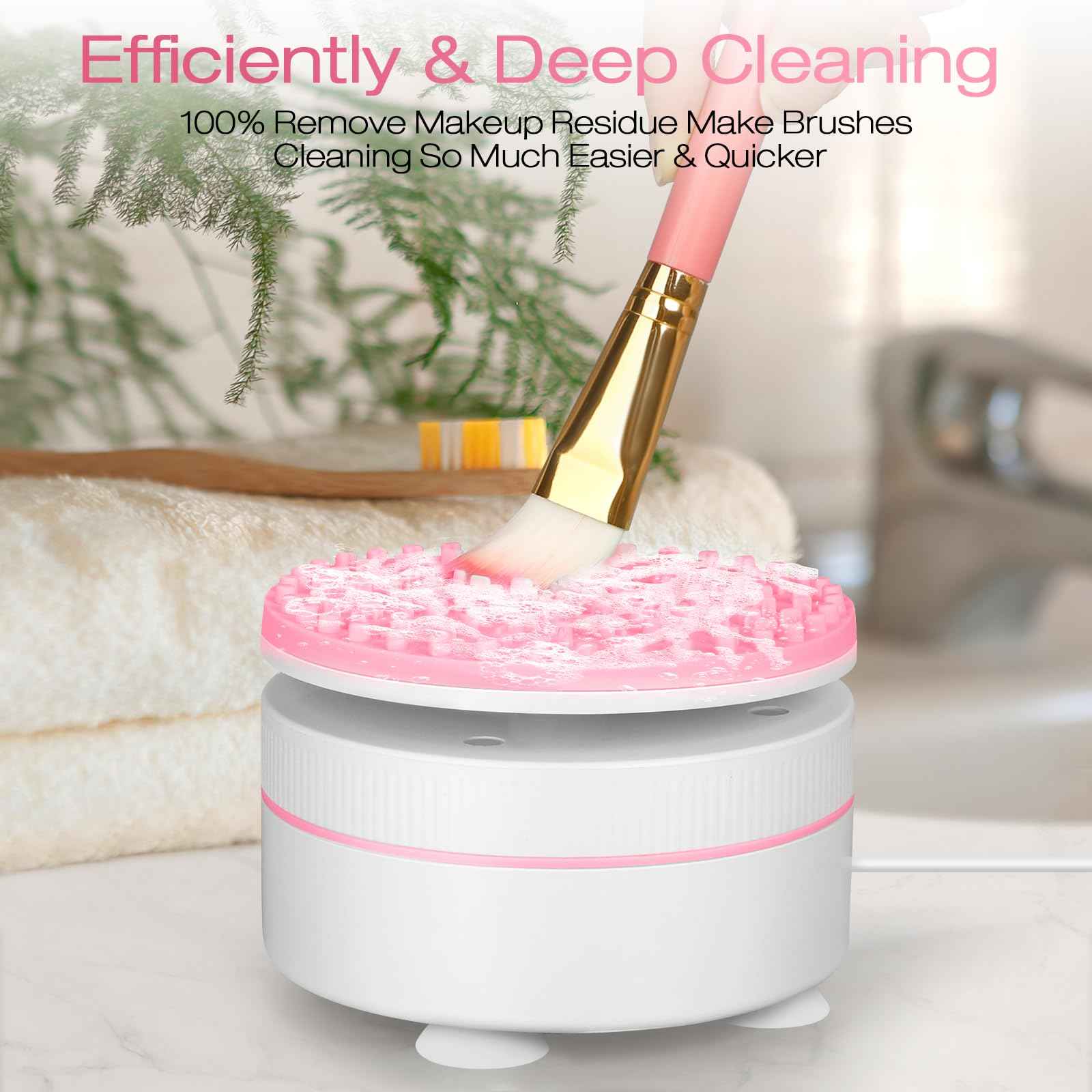 Makeup Brush Cleaner Machine With Solution, Make up Brush Cleaner Cleanser, Quick Deep Cleaning for Makeup Brushes, With Strong Suction Cup Stick to Sink, Stocking Stuffers Gifts for Women Wife Mom