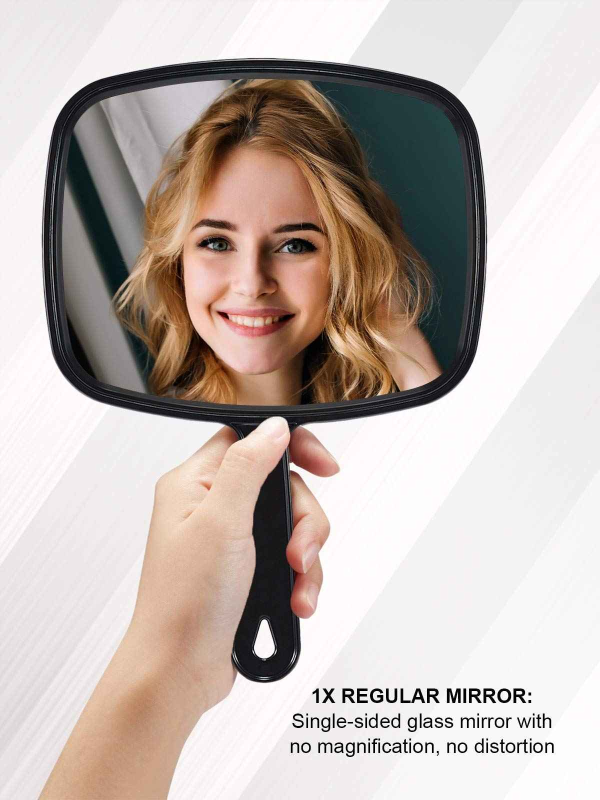 MIRRORNOVA Hand Mirror, Barber Hairdressing Handheld Mirror with Handle for Salon, Square, Black, Medium,Pack of 3
