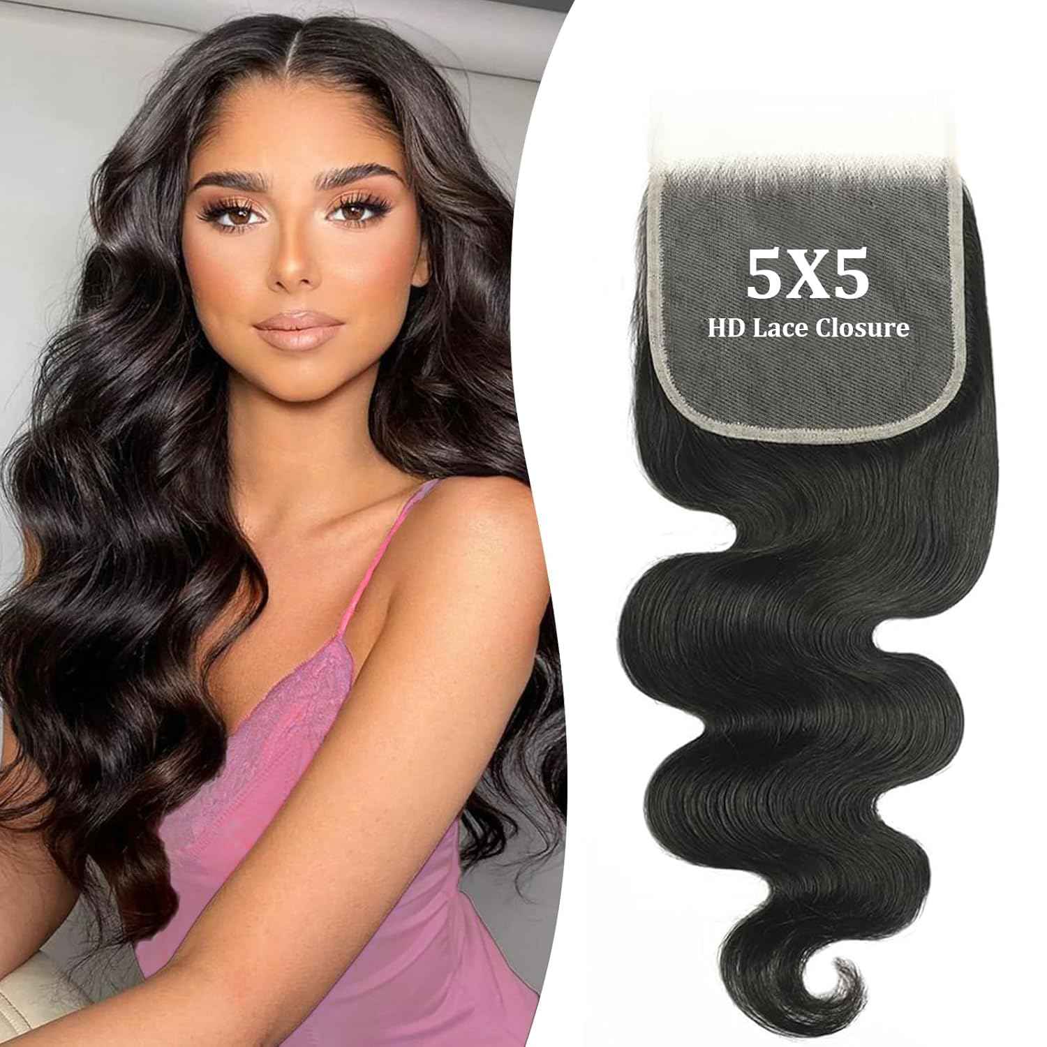 DMS 5X5 Lace Closure Human Hair Body Wave Closure 5X5 HD Lace Closure Free Part 12A Brazilian Virgin Human Hair Body Wave Closure Top Swiss Lace Closure 16（inch）