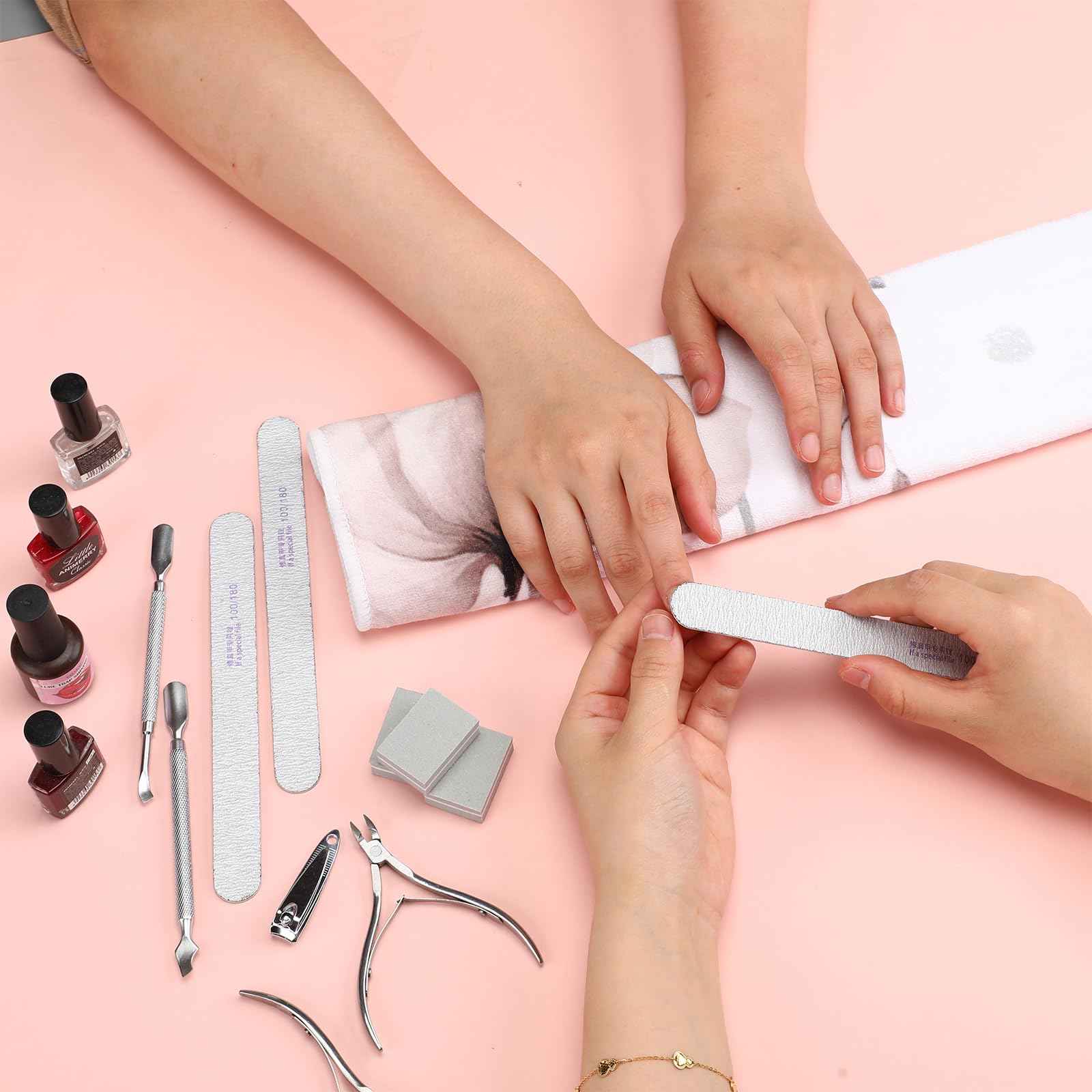 Lasnten 6 Manicure Set 12 in 1 Nail Pedicure Care Kit, 100/180 Nail Files, Buffer Blocks, Cuticle Remover Nippers Trimmer, Clippers, Cuticle Pusher Tools Prep Kit for Women Spa Party Supplies Favors