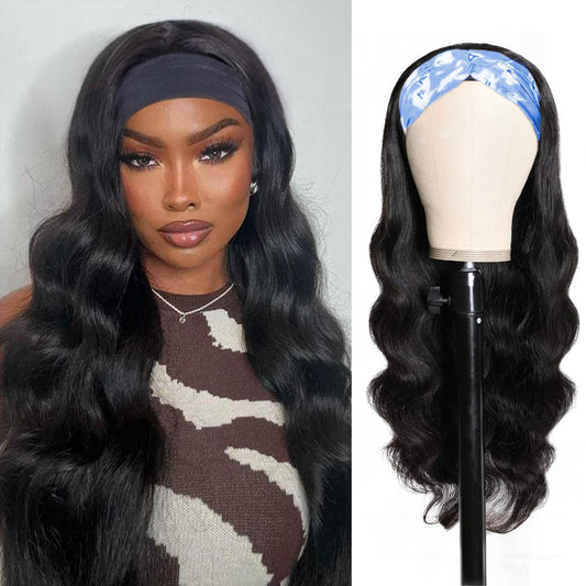 Aida ble Body Wave Headband Wigs for Black Women Long Black Synthetic Headband Wig Wear and Go Glueless Wig Natural Looking Heat Resistant Wavy Wig (16 inch)