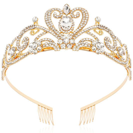 SuPoo Gold Bridal Crown Wedding Tiaras and Crowns for Women Girls Queen Birthday Crown with Combs Crystal Princess Rhinestone Tiara Headband Prom Headpieces Cosplay Hair Accessories for Halloween