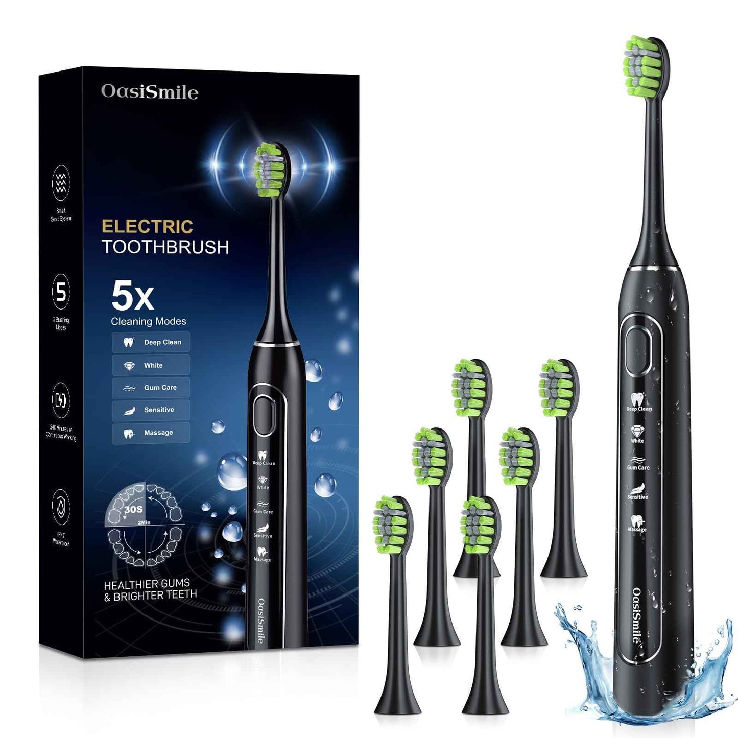 OasiSmile Sonic Electric Toothbrush for Adults: Deep Cleaning for Travel & Sensitive Teeth – Rechargeable Toothbrush with 6 Brush Heads, 42000 VPM, 5 Modes, 100 Days Battery Life for for Home Family